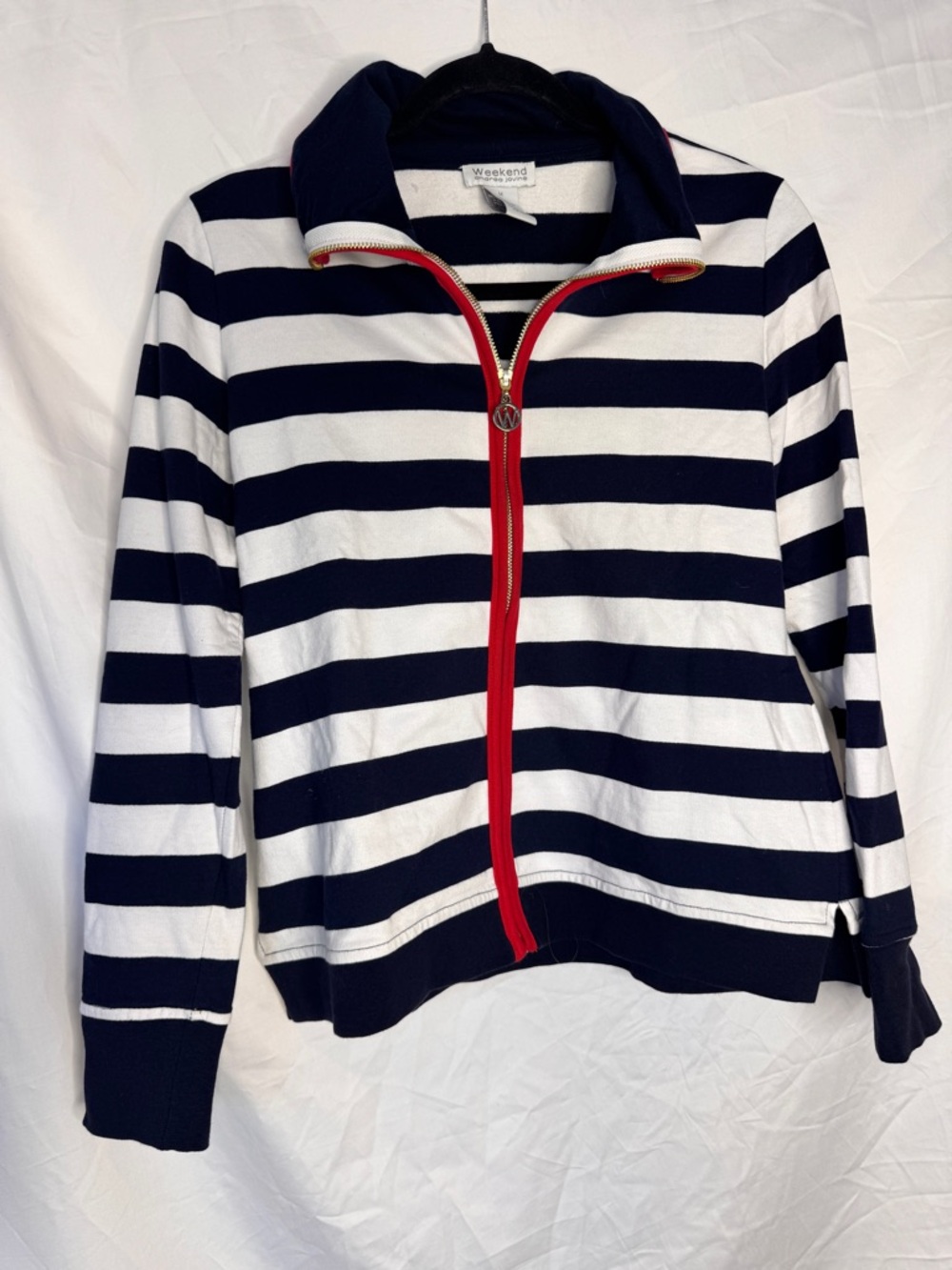 Weekend by Andrea Jovine Navy & White Striped Zip-Up with Red Trim
